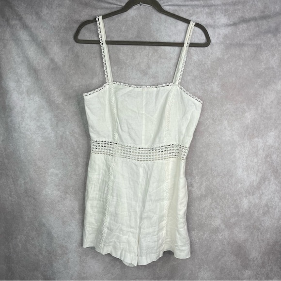 Intermix Jane Eyelet Lace Linen Mini Romper In White Women's Size 6 - Picture 1 of 8